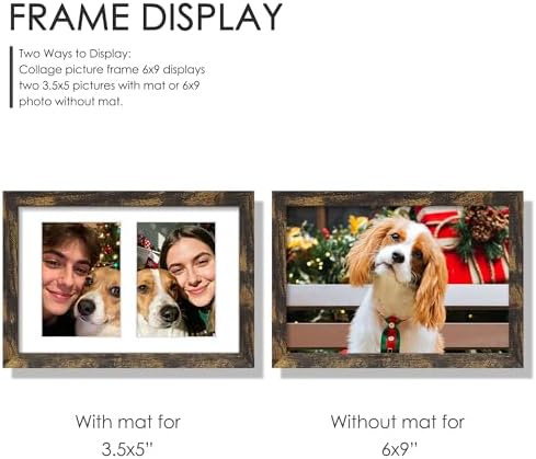 DUENPY 6x9 Double Collage Frame For 2 3.5x5 Photos Brown - Image 4