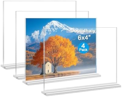 Acrylic Picture Frame 4x6 inches, 4 Pack Clear Plastic Picture Frames Holder Standing,Double Sided Picture Desktop Display for Photo Home Office - Horizontal by Douildhaiy