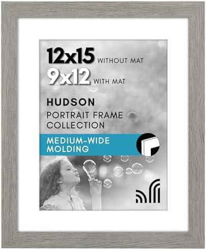 Americanflat 12x15 Picture Frame - Matted to 9x12 - Grey Wood by Americanflat