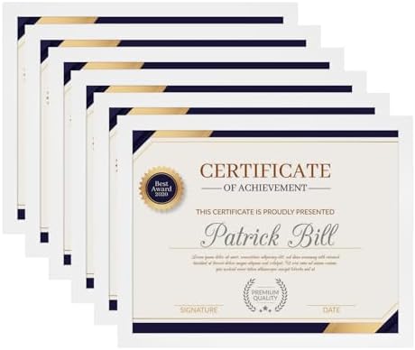 8.5x11 Picture Frame Set of 6, Certificate Document Frame, Diploma Frame, Display Pictures 8.5x11 Without Mat, White by BSRHOME