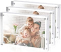 Sezanrpt 3 Pack Acrylic Picture Frames 5x7 Inch Free Standing, Clear Crystal 5'' x 7'' Picture Frame, Office Desktop Magnetic 5x7 Lucite Photo Frame for Specimens, Tickets, Stamps, Pictures Display by Sezanrpt