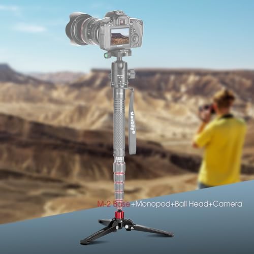 Manbily Mini Tripod Base for Monopods, 3/8" Screw Desktop Tripod with Three Feet, Monopod Stand Support, Travel for Ball Head/Fluid Head DSLR Camera Camcorder, Tilt 20° & Rotate 360° (Red) - Image 6