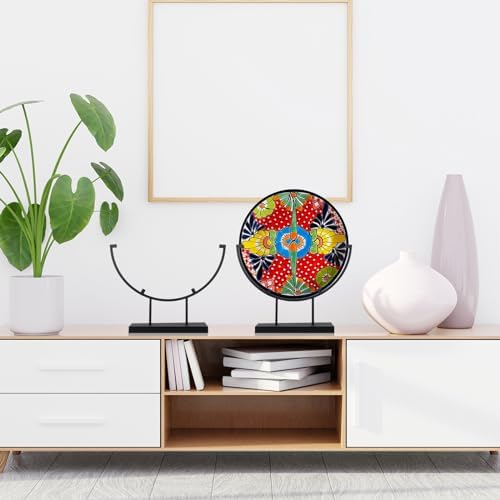 Blulu 4 Pcs 12 Inch Round Metal Display Stands for Stained Glass Art Fused Display Stands Decorative Fused Glass Art Base for Plate Picture Platter Photo(Black) - Image 5