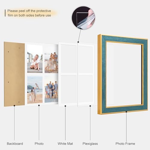 Suede 9x13 Picture Frame Display 4 Opening Picture Frames Collage 4x6 Wall Decor with Mat,Multi Photo Frame for Plexiglass,Wall Decor,1Pack,Blue - Image 2