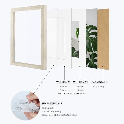 Egofine 9x12 Picture Frames Set of 4, Made of Solid Wood Covered by Plexiglass 5x7 and 6x8 with Mat or 9x12 without Mat, for Table Top Display and Wall Mounting Photo Frame Distressed Wood Grain - Image 4