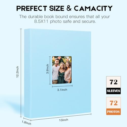 Aevdor 8.5x11 Photo Album, Holds 72 Photos, Linen Cover, Blue - Image 4