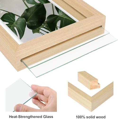 Egofine 11x14 Floating Frames Set of 4, Double Plexiglass Picture Frame, Made of Solid Wood Display Any Size Photo up to 11x14, Wall Mount or Tabletop Standing, Natural Wood - Image 6