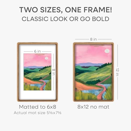 Homeforia 8x12 Mortise&Tenon Natural Oak Picture Frame, 6x8 Mat, Glass - Image 3