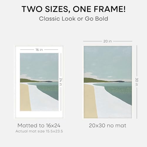 Homeforia 20x30 White Oak Picture Frame, High-End Wood, 16x24 Mat, Glass - Image 2