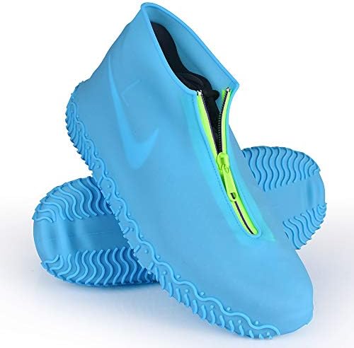 Shiwely Silicone Waterproof Shoe Covers, Upgrade Reusable Overshoes with Zipper, Resistant Rain Boots Non-Slip Washable Protection for Women, Men (L (Women 7.5-10.5, Men 6.5-9), Blue) by Shiwely