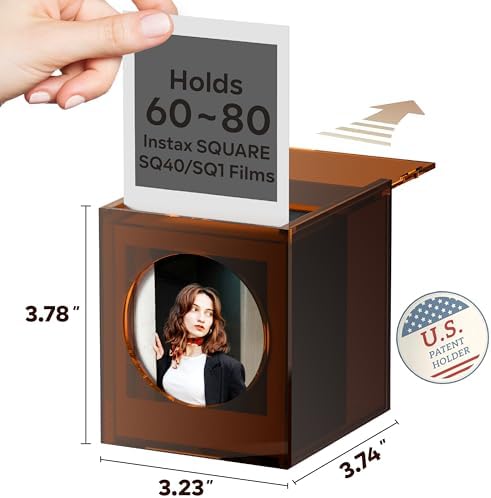 WINKINE Acrylic SQUARE Polaroid Frame & Photo Storage Box for Fujifilm Instax SQUARE SQ40/SQ1 Films, 3.39''x2.83'' Film Frame, Vintage Box with Sliding Lid, Amber, 1 Pack - Image 2