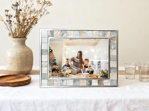 Silver Plate Picture Frame 4x6 Mother of Pearl 4 by 6 Photo Frame Mosaic Glass Tabletop Frame (Grey+ White,1pc) - Image 4