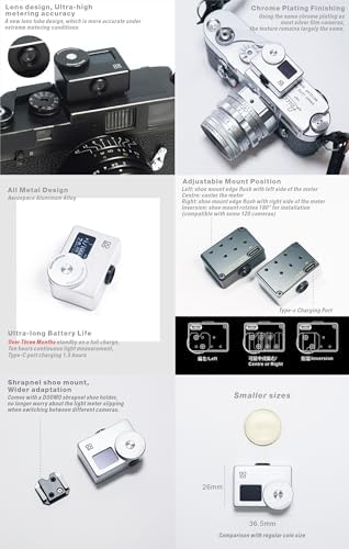 OLED Light Meter, Meter S, New Screen Design, Real-time Metering and One-Button Metering for Vintage Cameras(Black) - Image 7