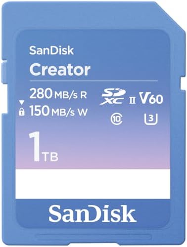 SANDISK 1TB Creator SD UHS-II Card, Read speeds up to 280MB/s, for DSLR and Mirrorless Cameras, 4K UHD, 6K Video, V60, 1 Month of Adobe Creative Cloud Included - SDSDXEP-1T00-GNCIS by Unknown