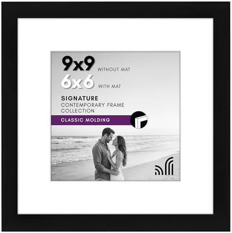 Americanflat 9x9 Picture Frame - Matted to 6x6 - Engineered Wood - Black by Americanflat