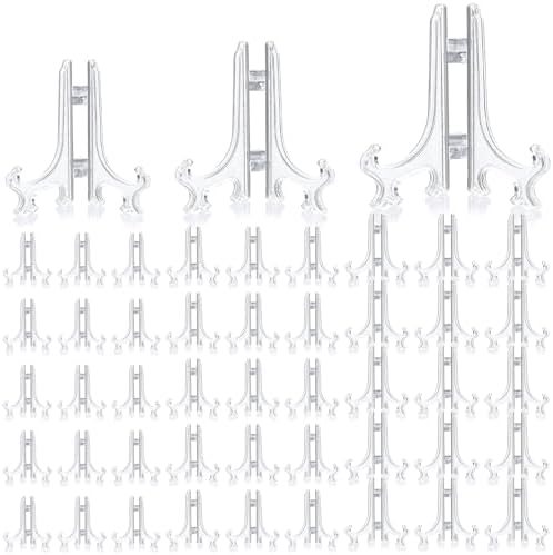 Patelai 48 Pcs Mini Easel Stands 3 4 5 Inch Plastic Plate Stand Holder Display Picture Easel for Display Picture Frame Collectibles Desktop Weddings Party Home Decoration (Clear) by Patelai