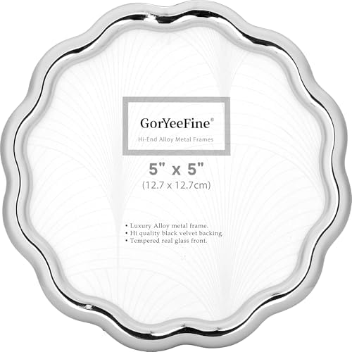 High-End Silver 5x5'' Round Zinc Alloy Picture Frames,Unique Wave Design,Heavy Weight Photo Frame with Premium Soft Velvet & Backing for Tabletop or Home Decor by GorYeeFine