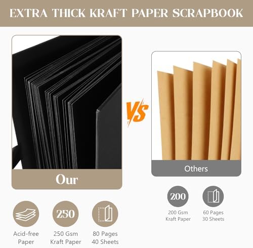 INNOCHEER Photo Album - Self Adhesive 80 Black Pages, Large Scrapbook Wedding Guest Book for DIY Anniversary Travel Memory Scrapbooking (Black 8X12) - Image 2