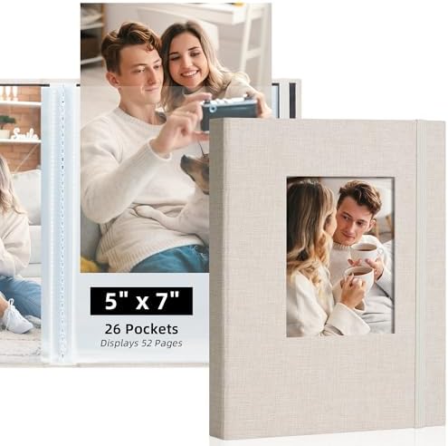 5x7 Photo Album Holds 52 Photos with Front Window Beige by Remowith