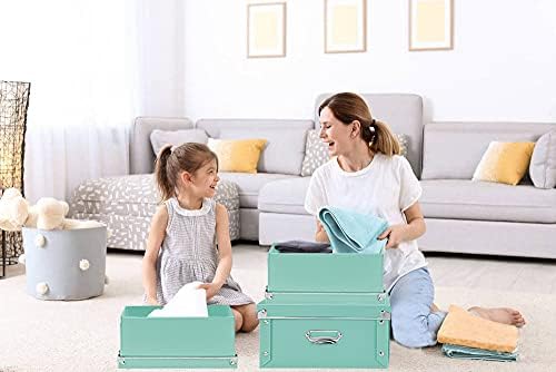 XUCHUN 3 Pack/Set Plastic Storage Box with Lid,Waterproof Collapsible Storage Bins for Shoes/Clothes/Office Teal Color - Image 5