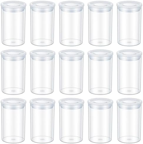PEOVLVN 15 PCS Clear Film Canisters with Lids, Plastic Canisters with Lids 35mm Film Case Empty Small Film Cans for Keys Coins Fish Hook Film Art Beads Small Accessories Storage by Unknown