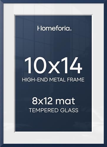Homeforia 10x14 Blue Picture Frame, High-End Metal, 8x12 Mat, Glass by Homeforia
