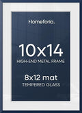 Homeforia 10x14 Blue Picture Frame, High-End Metal, 8x12 Mat, Glass by Homeforia