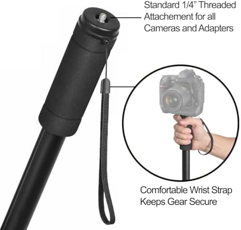 62 Inch Camera Monopod – Lightweight 4-Section Aluminum Travel Monopod with Safety Strap for DSLR, Mirrorless & Video Cameras - Image 4