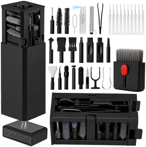 Cell Phone Cleaning Kit, iPhone Cleaning Kit for Charging Port Cleaner Keyboard Cleaning Kit for Airpods/Android/USB C/Earbuds/Laptop/iPad/Camera Lens with Stylus Pen (Black Brush Refill) by GintaXen