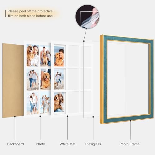Suede 13.5x19.5 Picture Frame Display 9 Opening 4x6 Picture Frames Collage Wall Decor with Mat,Multi Photo Frame for Plexiglass,Wall Decor,1Pack,Blue - Image 2