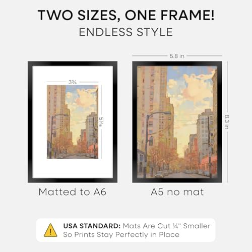 Homeforia A5 Black Picture Frame, High-End Metal, A6 Mat, Glass - Image 2