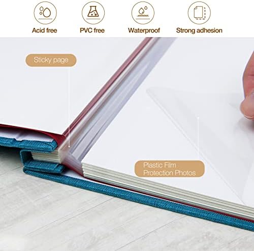 potricher Large Self Adhesive Photo Album 40 Pages, Linen cover, Blue - Image 4