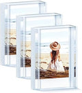Instax Mini Picture Frames, 2x3 Small Photo Frame for Polaroid & Fujifilm Instax Mini Film, Cute Polaroid Picture Display Holder, Acrylic Little Photo Frames for Desktop Decor, Silver Glitter (3 Pack) by Janaden