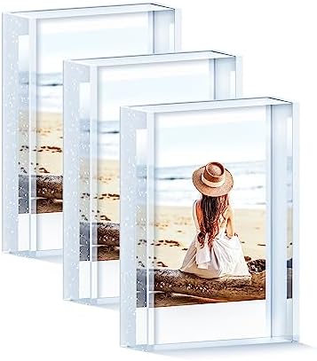 Instax Mini Picture Frames, 2x3 Small Photo Frame for Polaroid & Fujifilm Instax Mini Film, Cute Polaroid Picture Display Holder, Acrylic Little Photo Frames for Desktop Decor, Silver Glitter (3 Pack) by Janaden