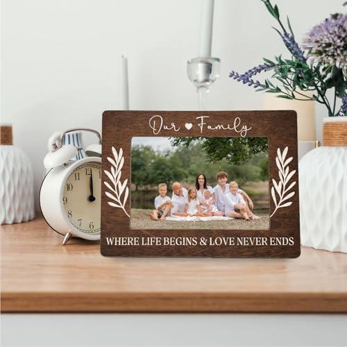 Family Gifts Picture Frame - Our Family Gifts Wooden Photo Frame 4x6, Homecoming Gift for Desk Decor - Image 3