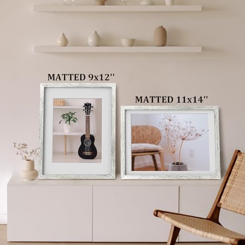 Egofine 12x16 Picture Frames Set of 4, Made of Solid Wood Covered by Plexiglass 9x12 and 11x14 with Mat or 12x16 without Mat, for Wall Mounting Photo Frame Driftwood White - Image 5