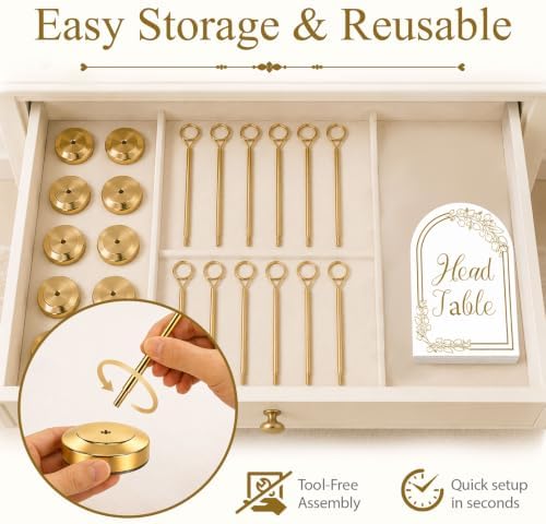 Radezon 26 PCS Gold Table Number Holders With Table Numbers 1-25 & Head Table Card, 8" Weighted Base Place Card Holders for Outdoor Wedding, Windproof Sturdy Metal Photo Stands for Reception Tables - Image 6