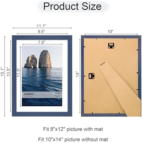 10x14 Picture Frame Set of 2, 10 x 14 Wood Photo Frames with Mat for 8x12 or 30x40cm Diamond Painting Art, Wooden Frame with Real Glass Cover for Wall and Tabletop Display,Blue - Image 5