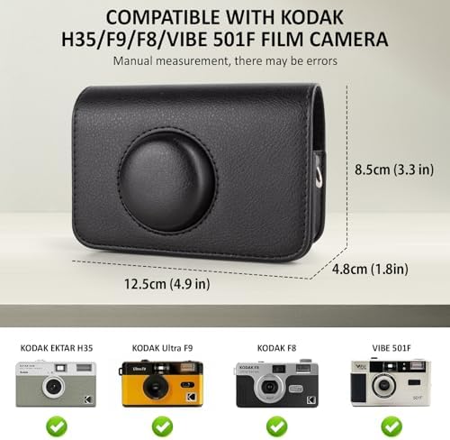 Protective Case Compatible for Kodak Ektar H35/H35N/Ultra F9/VIBE 501F Film Camera, PU Leather Carrying Bag and Film Storage Case for Kodak H35/H35N/Ultra F9/VIBE 501F Film Camera - Black - Image 2