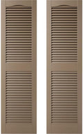 14.5 in. W x 80 in. H Builders Edge, Standard Cathedral Top Center Mullion, Open Louver Shutters, Includes Matching Installation Spikes (Per Pair), 385 - French Roast by Builders+Edge