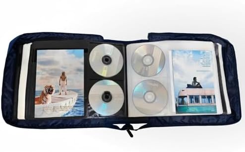DVD CD Storage Case with Extra Wide Title Cover Pages for Blu Ray Movie Music Audio Disk (Portable Carrying Binder Holder Wallet Album Home Organizer Shelf )- Blue, 128 disk units, 64 cover pockets - Image 2