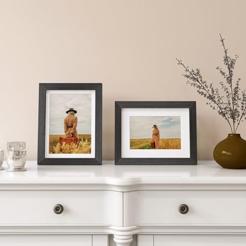 Egofine 6x8 Picture Frames Set of 4, Made of Solid Wood Covered by Plexiglass 4x6 and 5x7 with Mat or 6x8 without Mat, for Table Top Display and Wall Mounting Photo Frame Rustic Black - Image 5