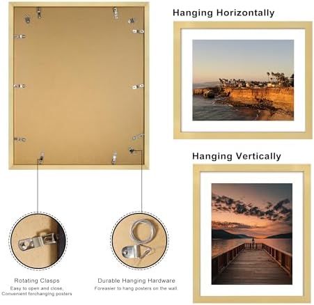 20x24 Picture Frame Set of 2, 20 x 24 Wood Poster Frames with Mat for 16x20, Wooden Photo Frames with Tempered Glass Cover for Wall Display, Gold - Image 3