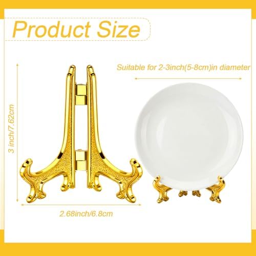 Patelai 48 Pcs Mini Easel Stands 3 Inch Plastic Plate Stand Holder Display Picture Easel for Display Picture Frame Collectibles Desktop Weddings Party Home Decoration (Gold) - Image 2