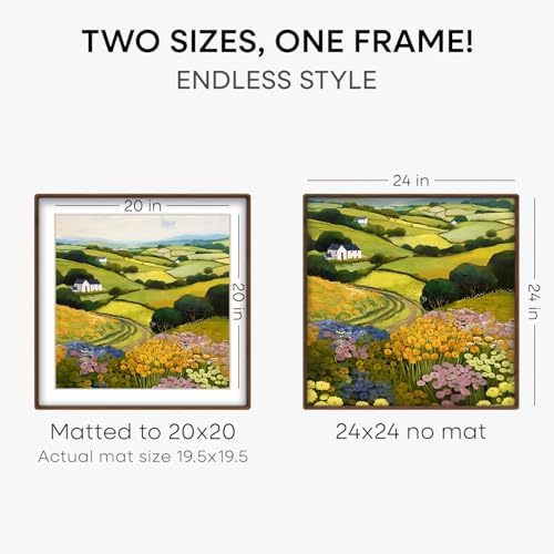 Homeforia 24x24 Mortise&Tenon Walnut Picture Frame, 20x20 Mat, Glass - Image 3