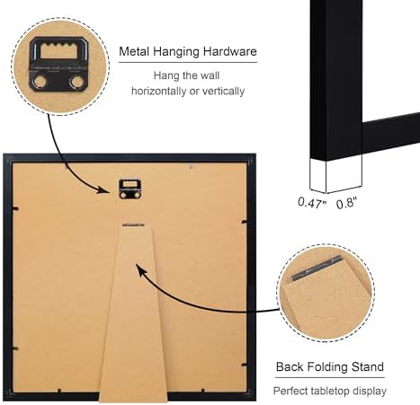 12x12 Picture Frame Set of 2, 12 x 12 Wood Photo Frames with Mat for 10x10 or 30x30cm Diamond Art Painting, Wooden Frame with Real Glass Cover for Wall and Tabletop Display,Black - Image 4