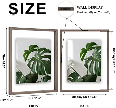 Egofine 11x14 Floating Frames Set of 2, Double Plexiglass Picture Frame, Made of Solid Wood Display Any Size Photo up to 11x14, Wall Mount or Tabletop Standing, Brown - Image 2