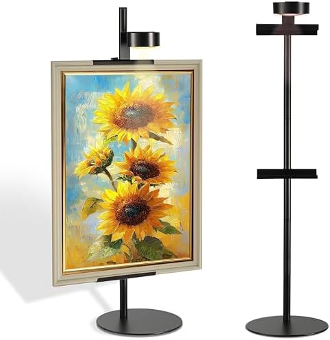 Adjustable Desktop Photo Frame Stand with Magnetic Wall Painting Light, Holds Picture Frames up to 30 Inch,with Rechargeable Battery,Metal Vertical Stand with 3 Color Temperature & 13RGB Poster Lights, for Displaying Picture Frames, Artworks (2 Packs, ... by Unknown
