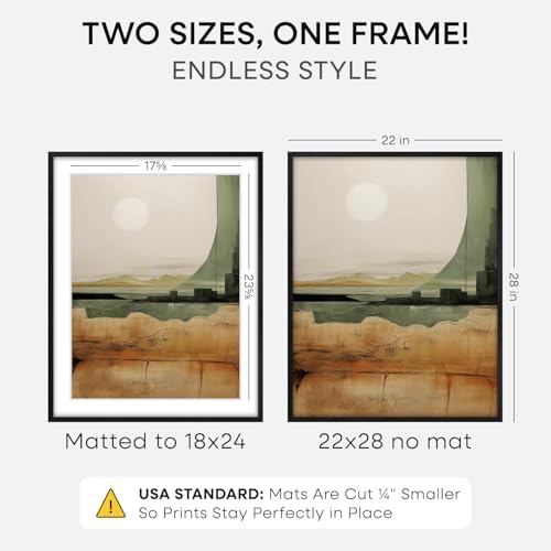 Homeforia 22x28 Black Oak Poster Frame, High-End Wood, 18x24 Mat, Glass - Image 2