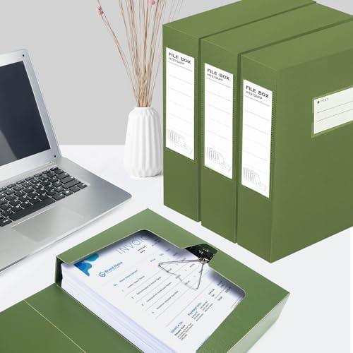 HUA JIE 2 Pack A4 Storage File Boxes Archives Case,65mm Spine-Green - Image 5